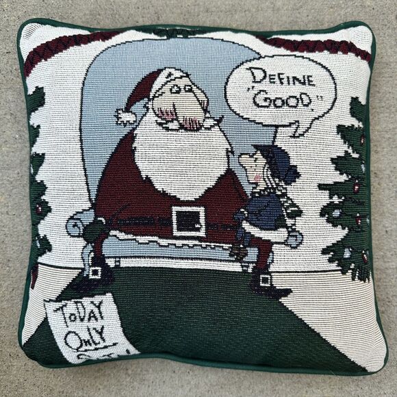 90s Shoebox Christmas Tapestry Pillow Hallmark 12" Define Good Santa Gag Gift - Picture 1 of 11